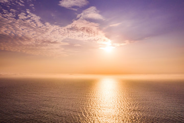 Aerial view of sunset at the coastline at Daros in County Donegal - Ireland.