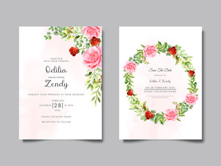 Fototapeta na wymiar beautiful and elegant floral watercolor wedding invitation card