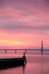 Fototapeta na wymiar The beautiful Farø Bridge in Denmark