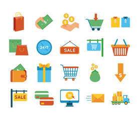 bundle of twenty shopping set icons