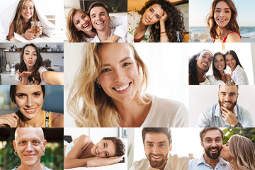 Collage image of different happy multinational people looking at camera