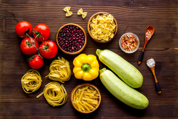 Healthy eating background with vegetables and herbs, top view