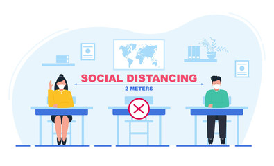 Social distancing at school. Back to school for new normal lifestyle.