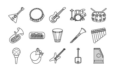 Obraz premium bundle of fifteen musical instruments set icons