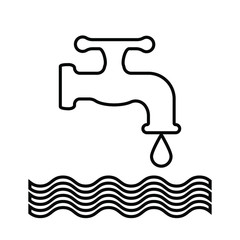Tap and water black on white background, sign for design, vector illustration