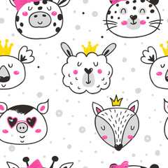 Childish seamless pattern with cute animals