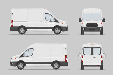 Commercial vehicle different view. Cargo van template. Vector illustration