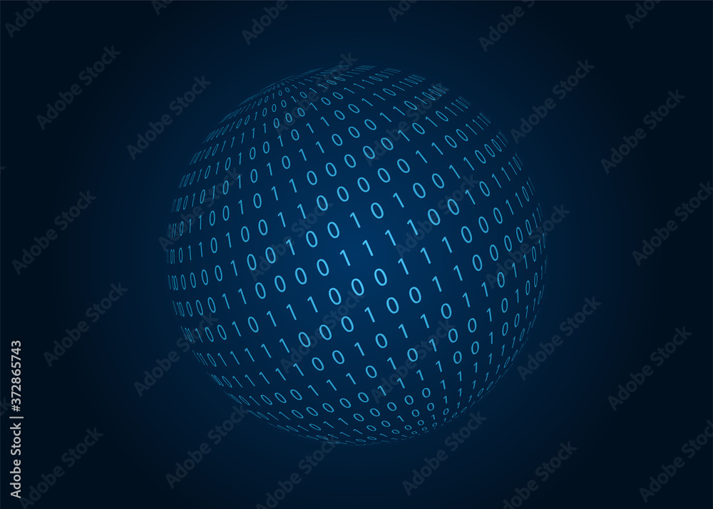 Wall mural digital binary code sphere. blue background. vector illustration.
