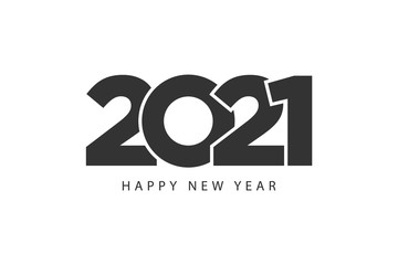 Happy new year 2021 creative banner. Black white font isolated. Vector illustration.