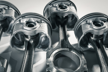 pistons with connecting rod engine car on white background. Close up