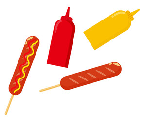 マスタードとケチャップソースをかけたアメリカンドッグのベクターイラスト Blue Wall Mural Bl Nisi