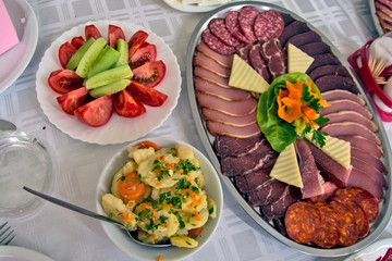 Dried meat products served on the table