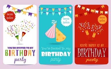 Colorful birthday party invitation set - festive card template collection