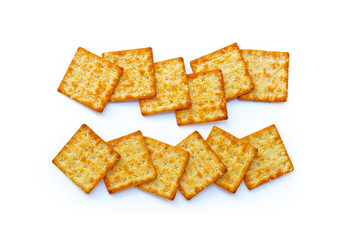 Crackers with sugar on white background.