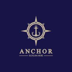 Anchor compass concept icon Logo vector illustration design,Nautical logo template. Flat design style on background.