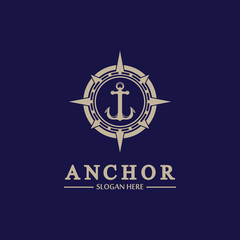 Anchor compass concept icon Logo vector illustration design,Nautical logo template. Flat design style on background.
