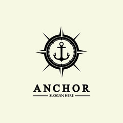 Anchor compass concept icon Logo vector illustration design,Nautical logo template. Flat design style on background.