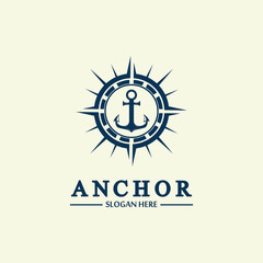 Anchor compass concept icon Logo vector illustration design,Nautical logo template. Flat design style on background.