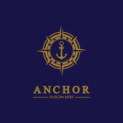 Anchor compass concept icon Logo vector illustration design,Nautical logo template. Flat design style on background.