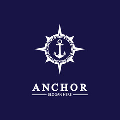 Anchor compass concept icon Logo vector illustration design,Nautical logo template. Flat design style on background.