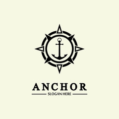Anchor compass concept icon Logo vector illustration design,Nautical logo template. Flat design style on background.