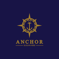 Anchor compass concept icon Logo vector illustration design,Nautical logo template. Flat design style on background.