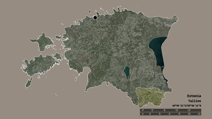 Location of Võru, county of Estonia,. Satellite