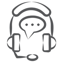 
Icon of customer support, doodle design of headphones with mic and chatbot 
