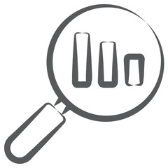 Bar chart inside magnifying glass, doodle design of data analysis icon