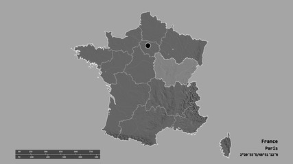 Location of Bourgogne-Franche-Comté, region of France,. Bilevel