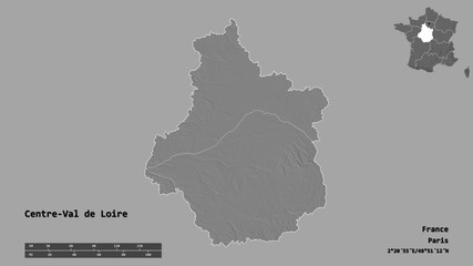 Centre-Val de Loire, region of France, zoomed. Bilevel