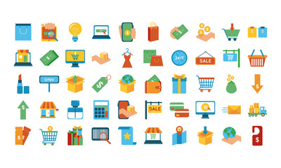 bundle of fifty shopping set icons