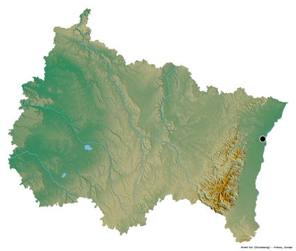 Grand Est, region of France, on white. Relief