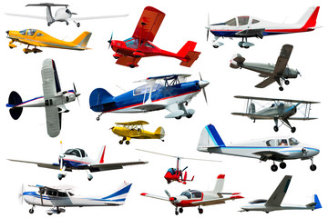 Image of numerous light planes: gyroplanes and gliders isolated on white background © JackF