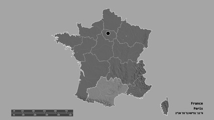 Location of Occitanie, region of France,. Bilevel