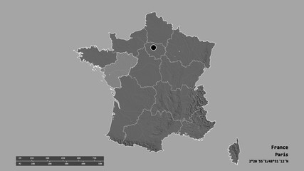 Location of Pays de la Loire, region of France,. Bilevel