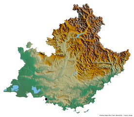 Provence-Alpes-Côte d'Azur, region of France, on white. Relief © Yarr65