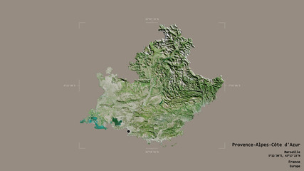 Fototapeta premium Provence-Alpes-Côte d'Azur - France. Bounding box. Satellite