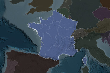 France borders. Neighbourhood desaturated. Administrative