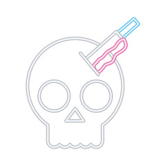 halloween head skull with knife neon style icon