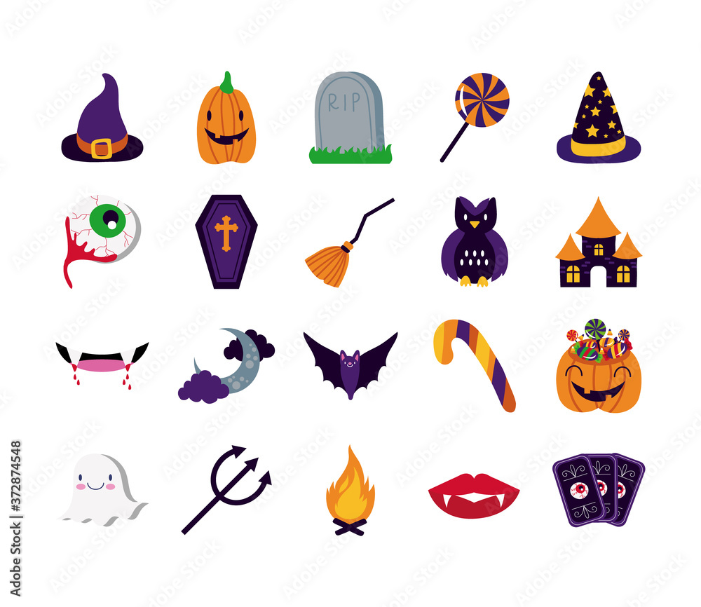 Sticker bundle of twenty halloween set icons