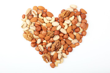 Set of different nuts on a light background.
