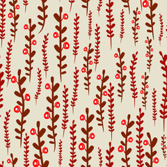 twigs with berries seamless pattern. Summer autumn pattern in the Scandinavian style.