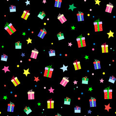Gift boxes, gifts seamless pattern. Festive background with gifts.