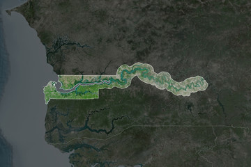 Gambia borders. Neighbourhood desaturated. Satellite