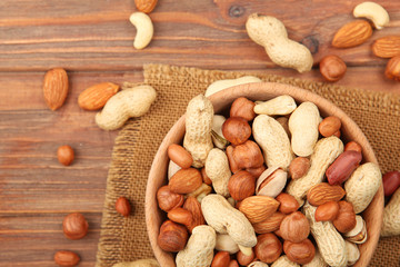 A set of different nuts on the table.
