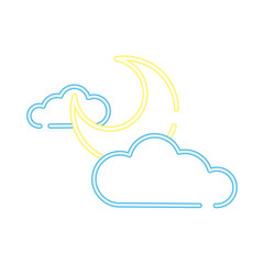crescent moon and clouds neon style icon