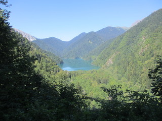 mountain landscape with lake and mountains