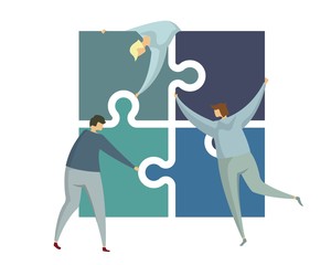 Character business team flat puzzle concept design. Business flat template. Flat character design. Isolated flat symbol. Abstract concept graphic element. Teamwork different races people concept