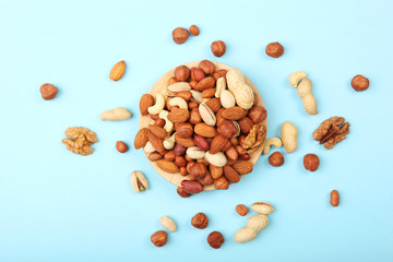 A set of different nuts on the table.
